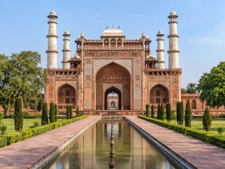 Agra Monuments & Attractions Akbar's Tomb at Sikandra in Agra with grand Mughal gateway and gardens