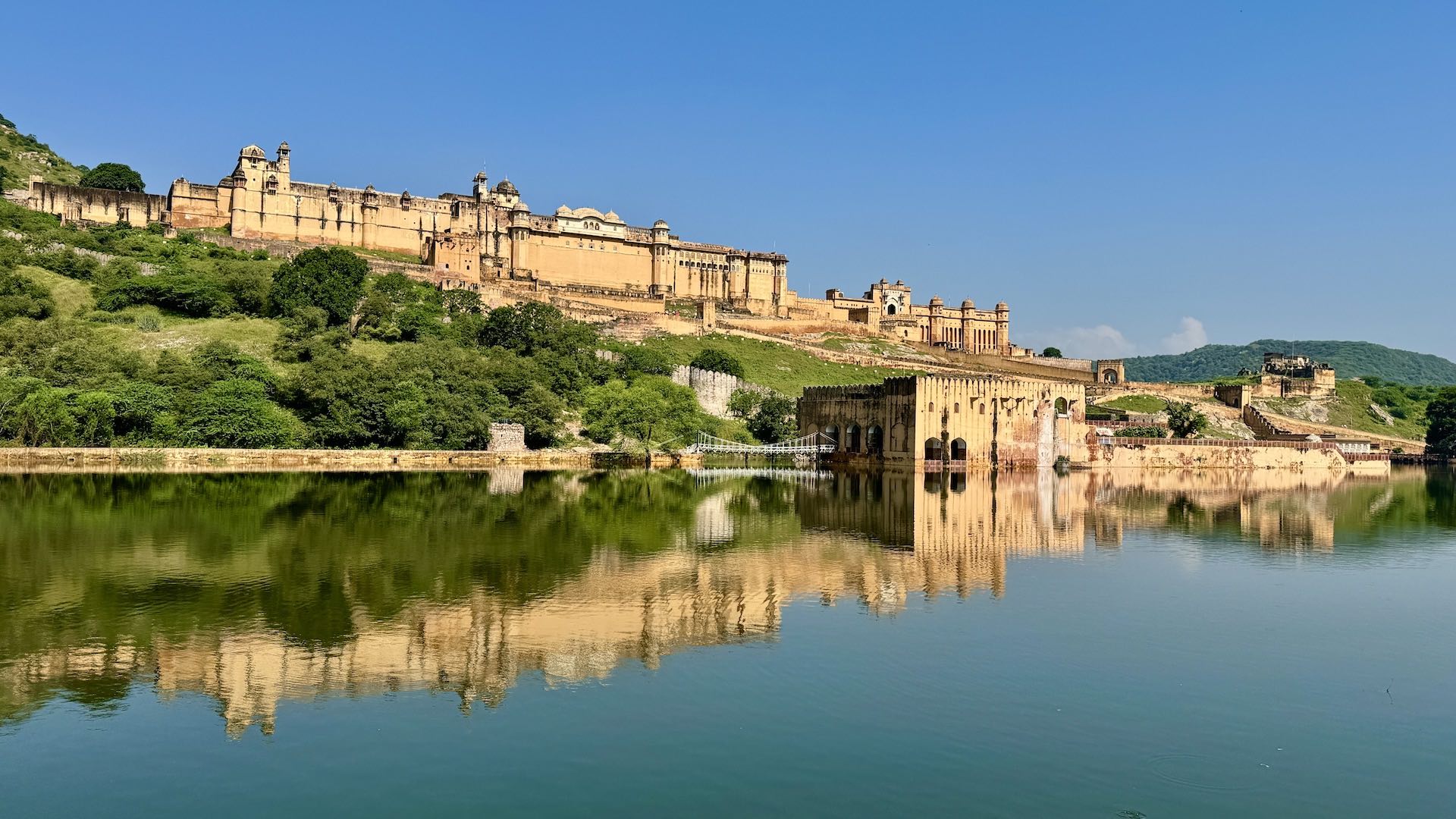 Amer Fort Jaipur overlooking Maota Lake in Rajasthan
