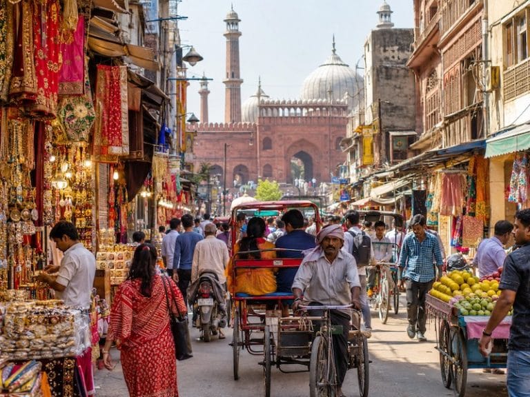 Delhi Monuments & Attractions Chandni Chowk in Old Delhi with colorful markets, rickshaws and busy street life