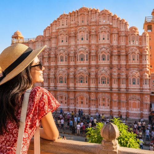 Traveller enjoying a view of Hawa Mahal in Jaipur