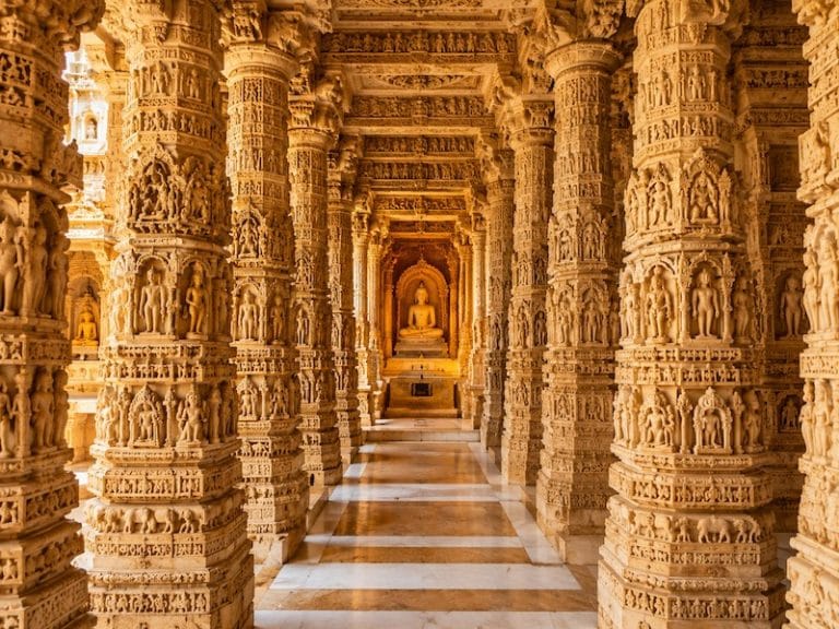 Jaisalmer Monuments & Attractions Jain temple interior inside Jaisalmer Fort with intricate carved pillars