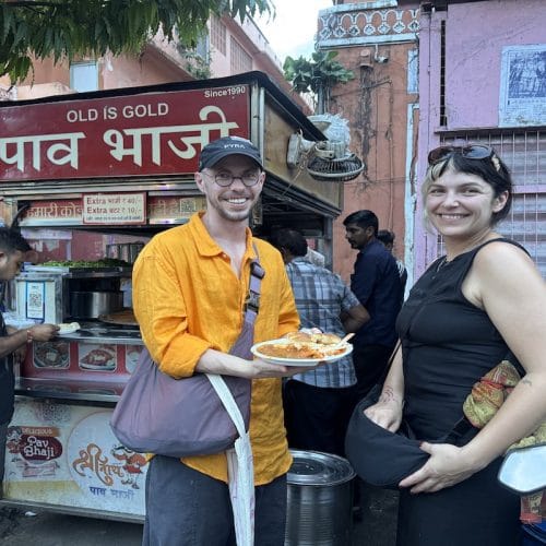 Guests enjoying local pav bhaji during a Jaipur food tour