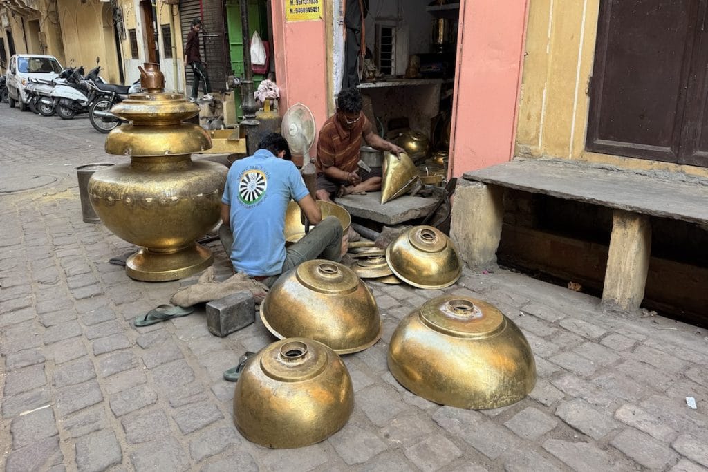 Local brass craftsmen working in Jaipur's historic Old City