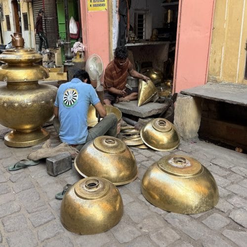 Local brass craftsmen working in Jaipur's historic Old City
