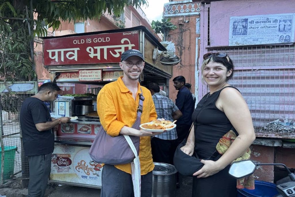 Travellers enjoying a local street food tour in Jaipur, Rajasthan