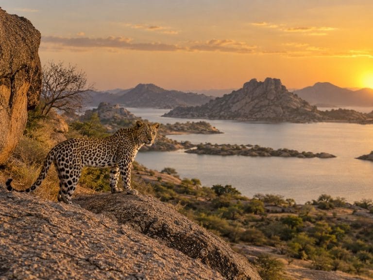 Ranakpur Monuments & Attractions Leopard near Jawai Dam and rocky hills in Rajasthan