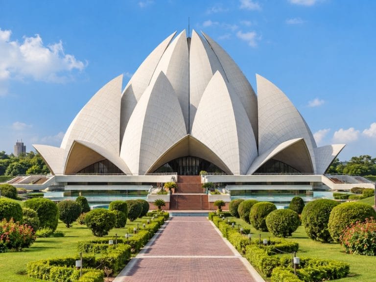 Delhi Monuments & Attractions Lotus Temple in Delhi, India, famous white lotus-shaped Bahai temple