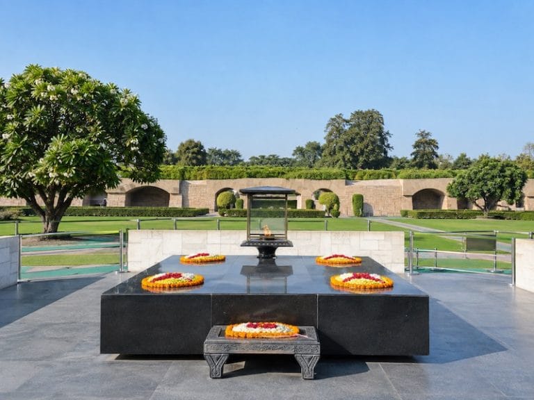 Delhi Monuments & Attractions Raj Ghat memorial in Delhi, India, surrounded by peaceful gardens and lawns