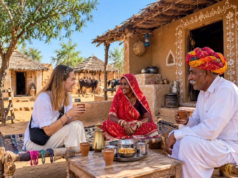 Traveller enjoying a traditional village experience in Rajasthan