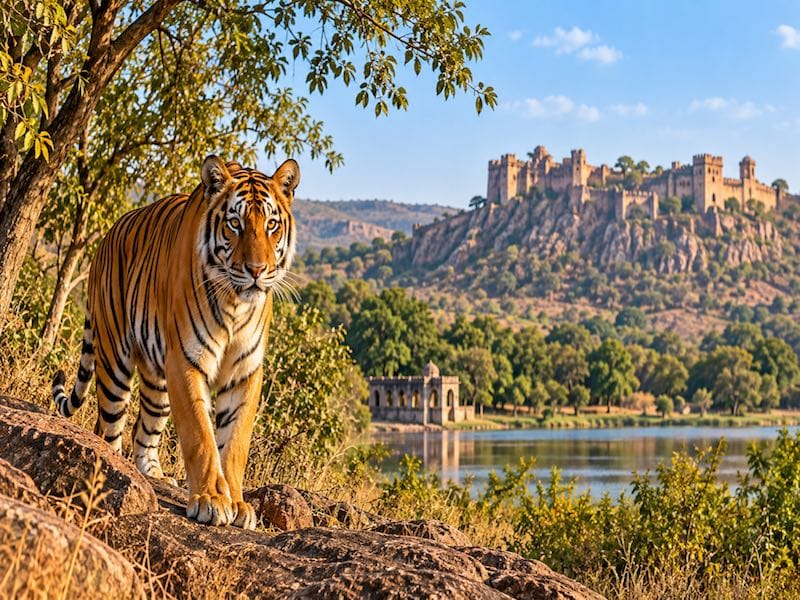 Wildlife Safari in Rajasthan Bengal tiger during a wildlife safari in Ranthambore National Park, Rajasthan