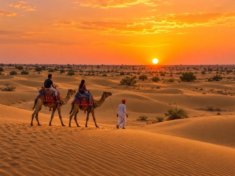 Jaisalmer Monuments & Attractions Camel safari at sunset on Sam Sand Dunes near Jaisalmer