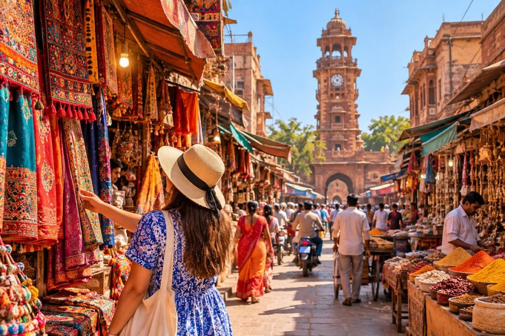 Traveller exploring colourful Sardar Market in Jodhpur