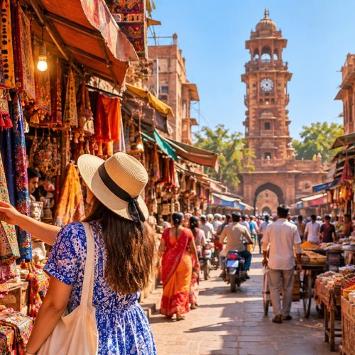 Traveller exploring colourful Sardar Market in Jodhpur