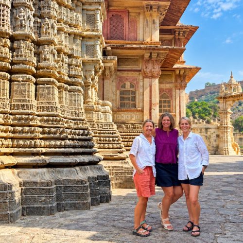 Travellers exploring a historic temple during a private Rajasthan tour