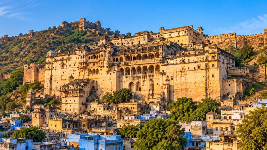 Bundi Palace overlooking the historic town of Bundi Rajasthan