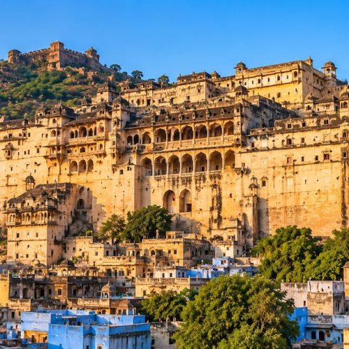 Bundi Palace overlooking the historic town of Bundi Rajasthan