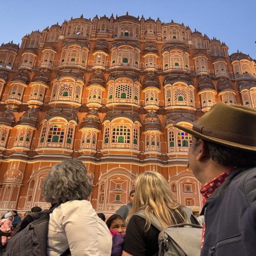 Travellers visiting Hawa Mahal during a Jaipur Old City tour