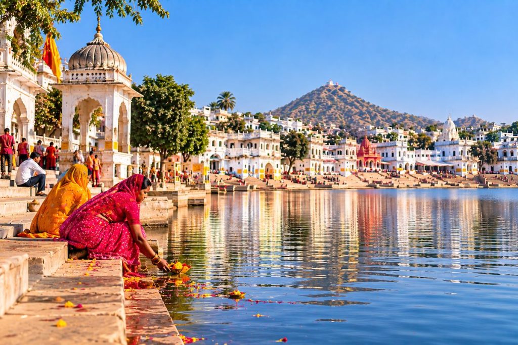 Jaipur & Pushkar Tour Pushkar Lake and historic ghats during a Jaipur and Pushkar Tour