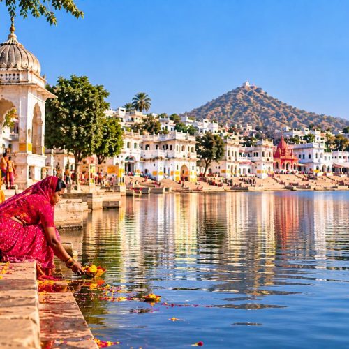 Jaipur & Pushkar Tour Pushkar Lake and historic ghats during a Jaipur and Pushkar Tour