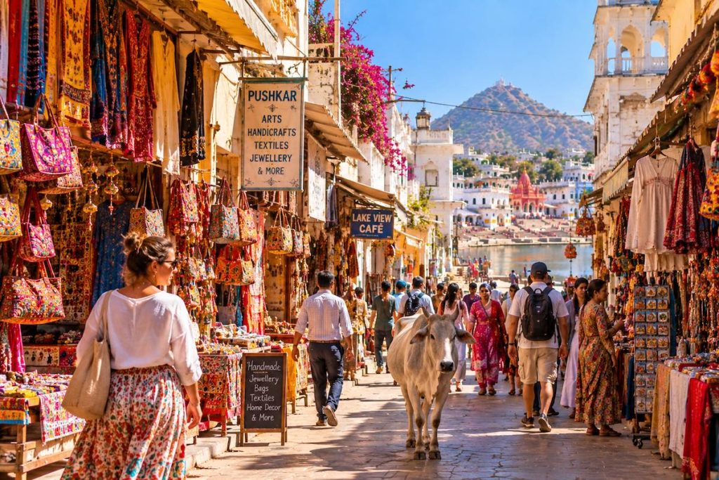 Colourful local market and old streets of Pushkar Rajasthan