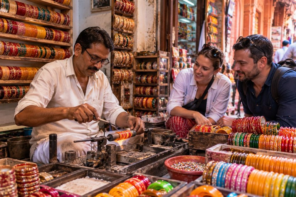 Traditional bangle maker demonstrating local craftsmanship in Jaipur