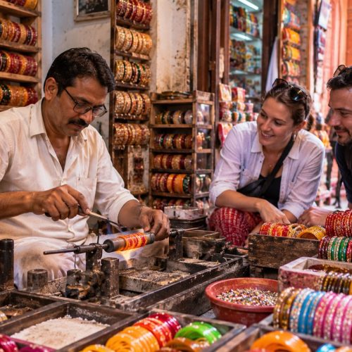 Traditional bangle maker demonstrating local craftsmanship in Jaipur